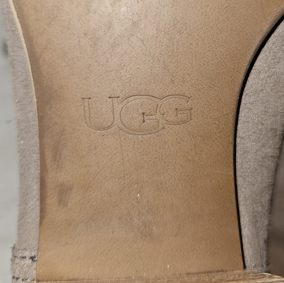 UGG Boots Leather Women's Size 6 Low Stacked Heel Back Zippers Neutral Gray Boho - Picture 12 of 12